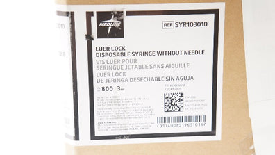 Medline SYR103010 3ml Luer Lock Disposable Syringe Without Ndeele  - Box of 800